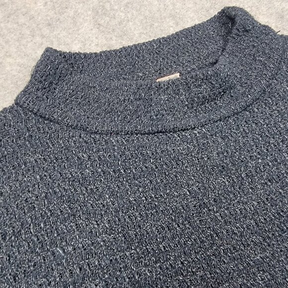 Free People Waffle Knit Wrap Hem Sweater Women’s Small Blue Cotton Blend - Picture 2 of 10